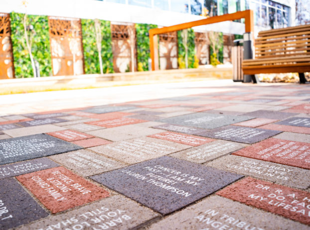 bricks on ground commemorating cancer patients