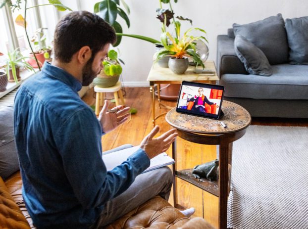 man doing telehealth from home