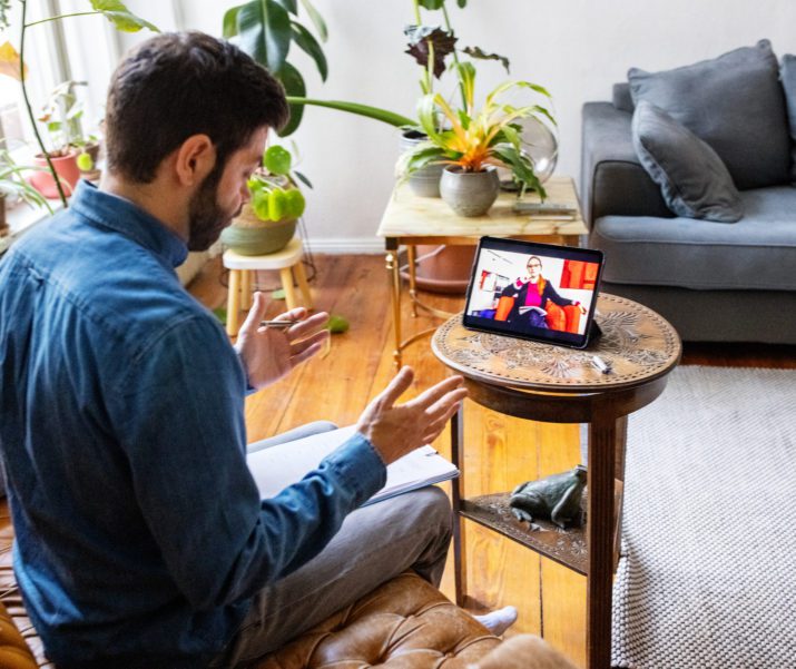 man doing telehealth from home